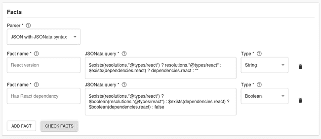 Data Facts section input fields